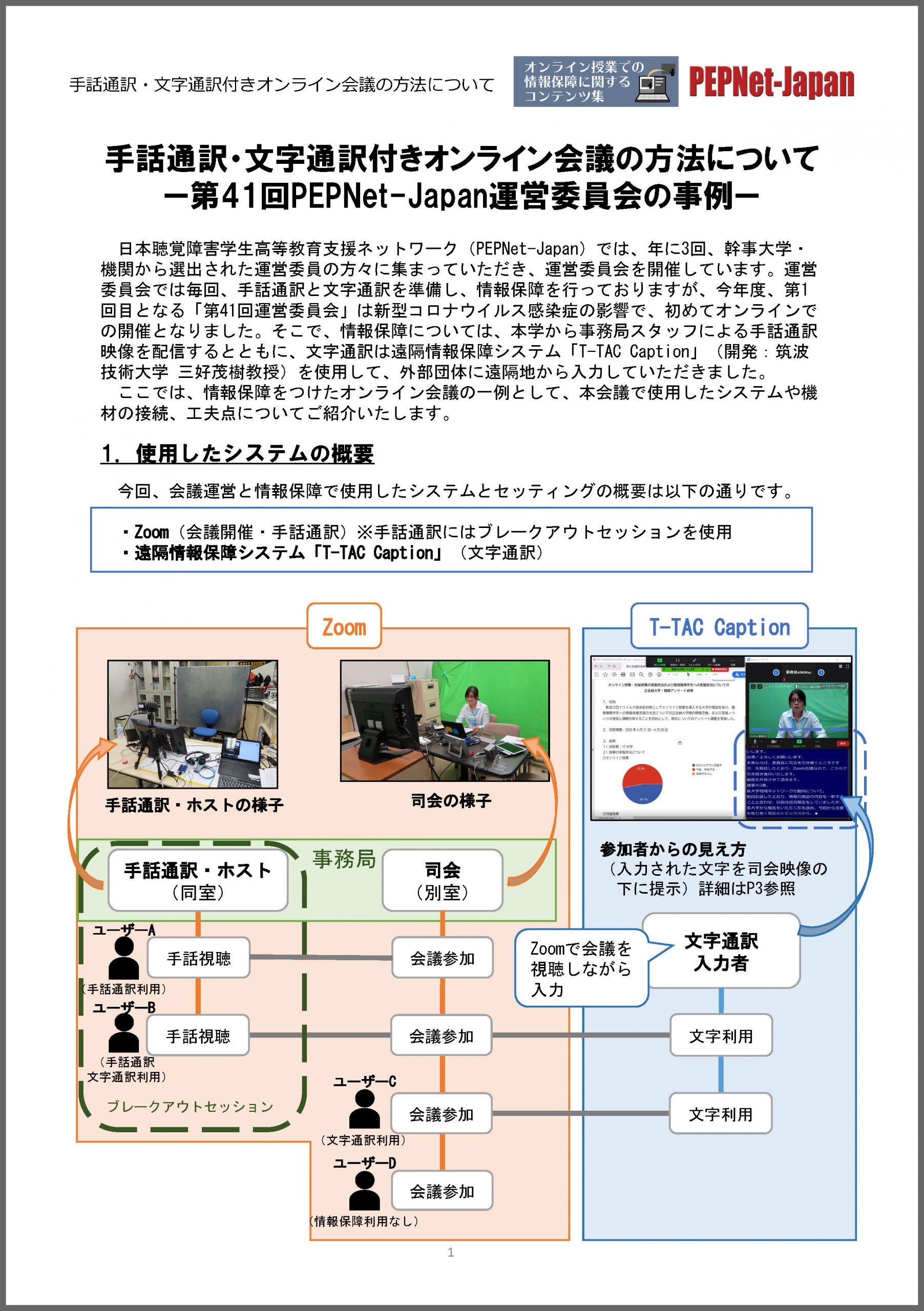手話通訳・文字通訳付きオンライン会議の方法について―第41回PEPNet-Japan運営委員会の事例―