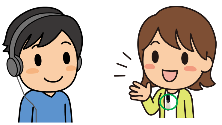 画像 ヘッドホンを接続した学生と、ロジャーマイクを使用して話をしている学生のイラスト